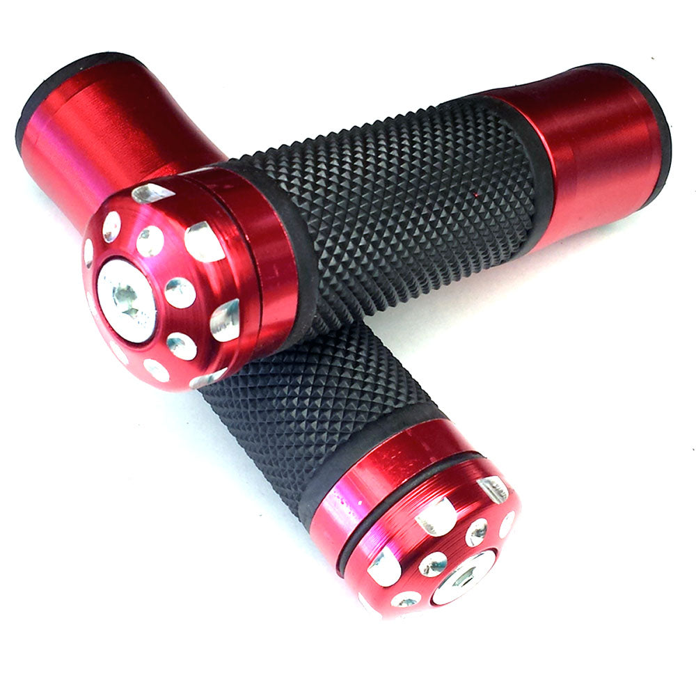 Red Motorcycle Universal Aluminum Handle Bar Hand Grips 7/8" Rubber Hand Grips