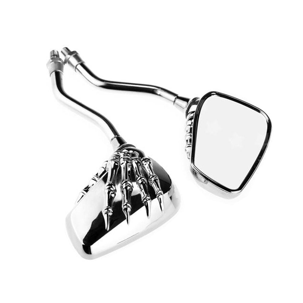 2pcs Motorcycle Universal Chrome Rear View Mirrors Skeleton Bone Hand 8mm 10mm