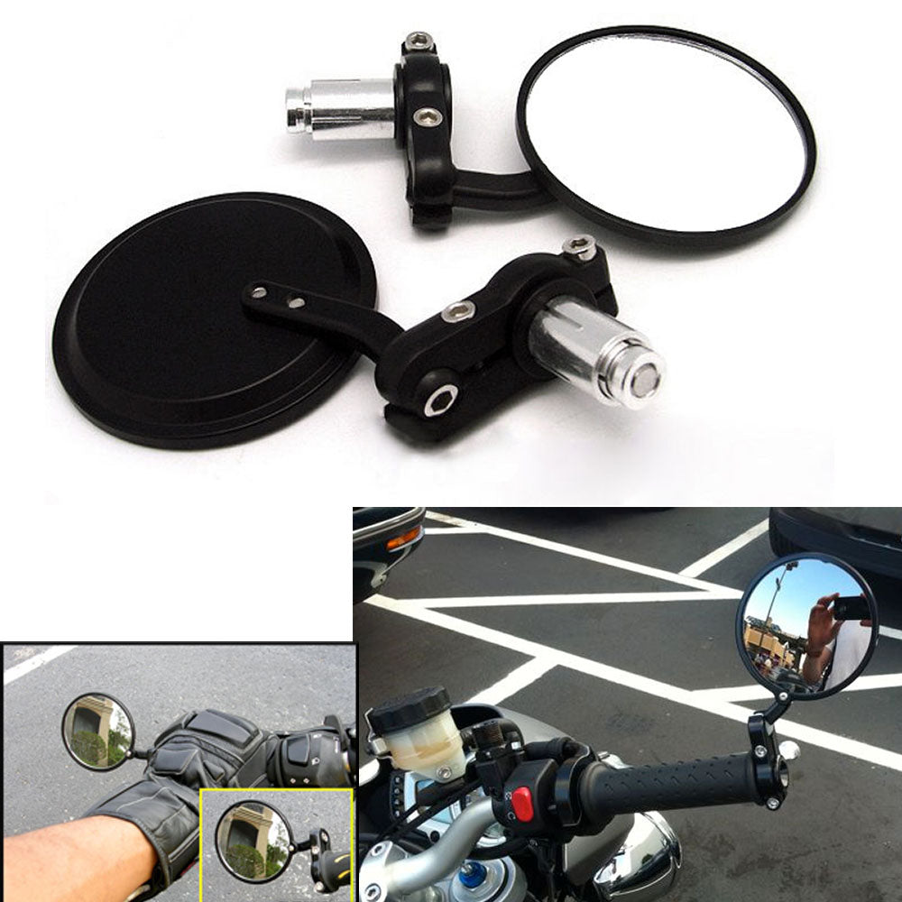 Black Motorcycle CNC Alloy Rear View Handle Bar End 7/8" 22mm Side Mirror Round