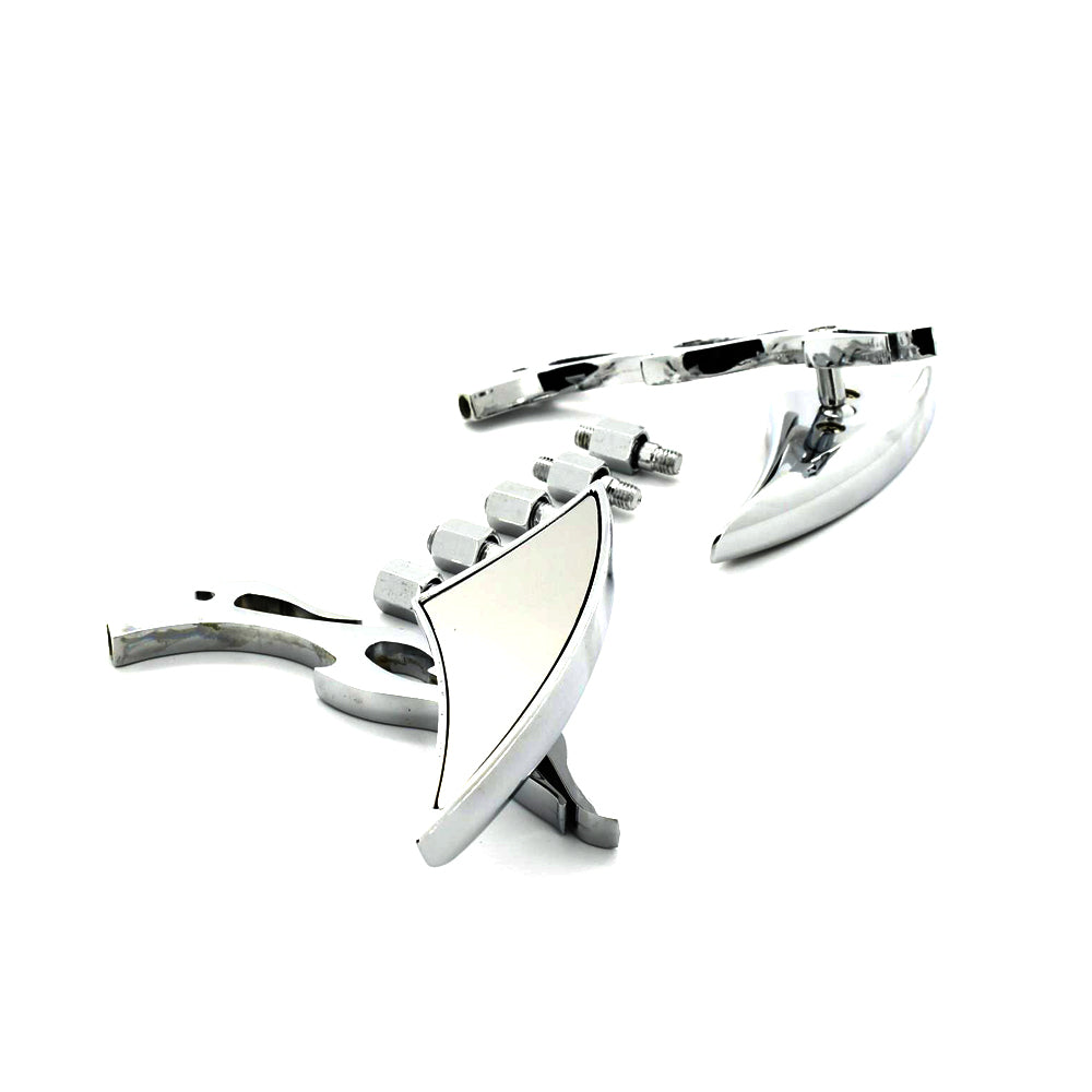 Chrome Alloy Motorcycle Side Mirrors Flame Universal 8mm 10mm Thread Adaptors