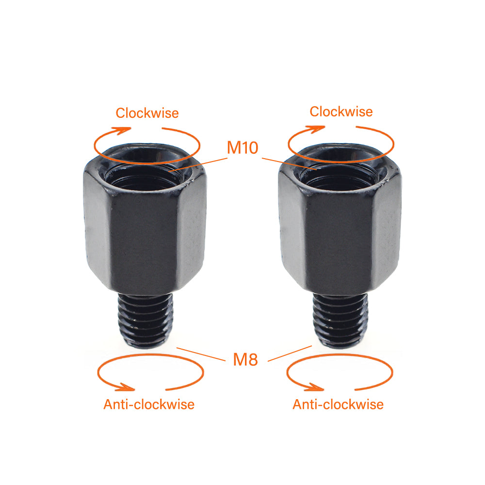 2xThread Reducer Motorcycle Mirror Adapters Left 8 mm to Right 10 mm - Black