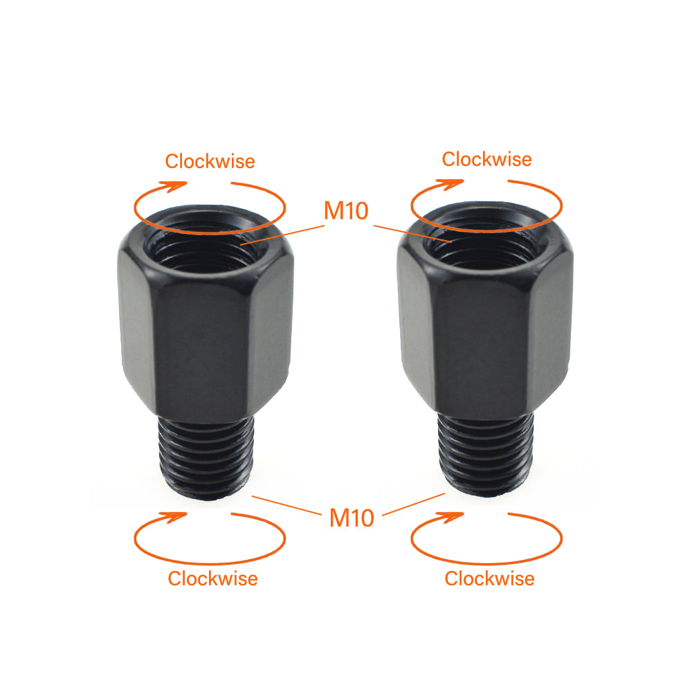 2x Thread Reducer Motorcycle Mirror Adapters Right 10 mm to Right 10 mm - Black