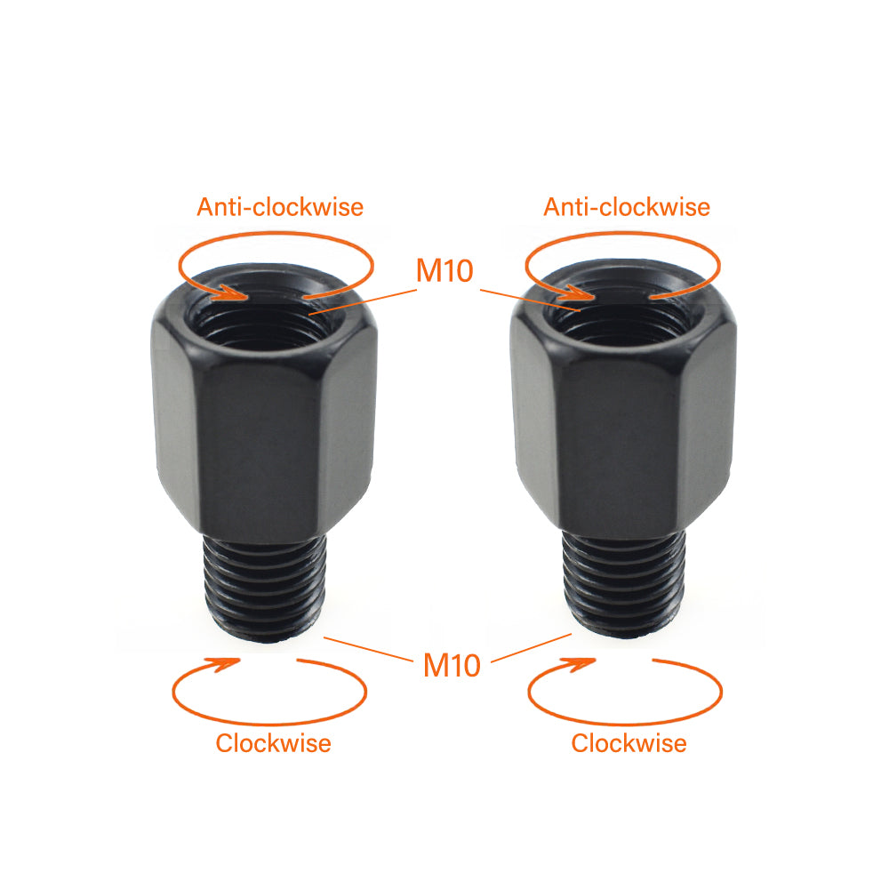 2 x Motorcycle Mirror Adapters Right 10 mm Male to Left 10 mm Female - Black