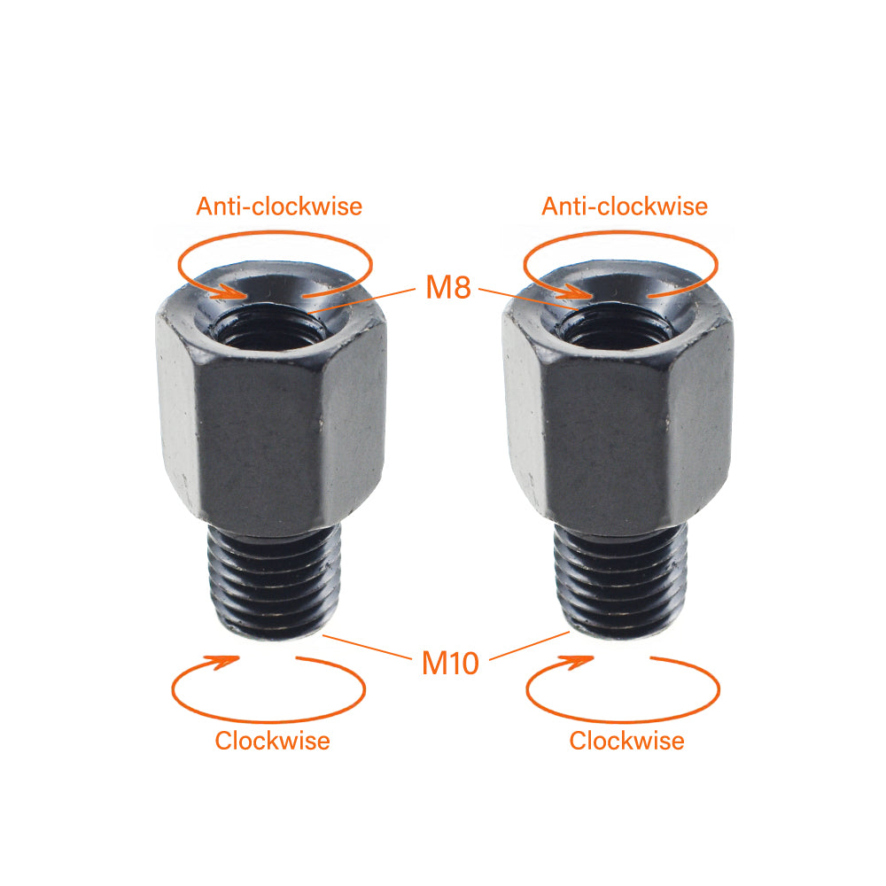2Pcs Motorcycle Mirror Adapters Right 10 mm Male to Left 8 mm Female - Black