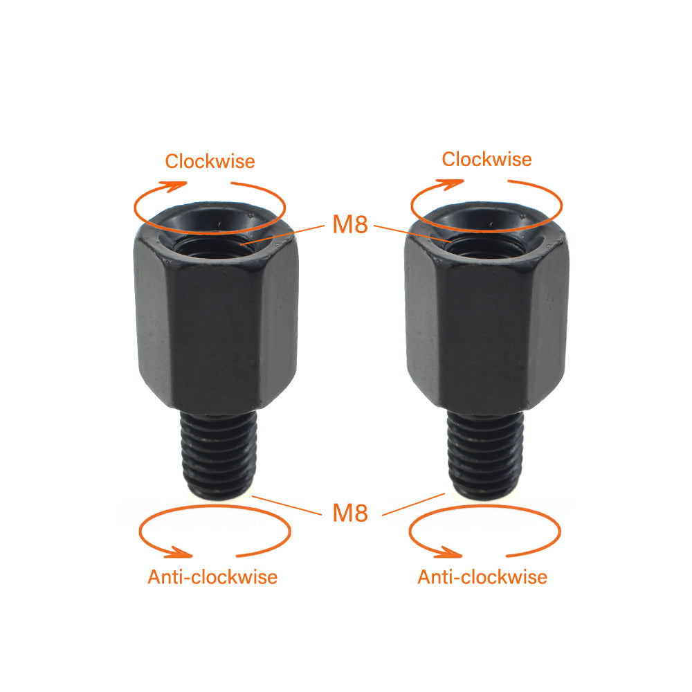 2xThread Converter Motorcycle Mirror Adapters Left 8 mm to Right 8 mm -Black