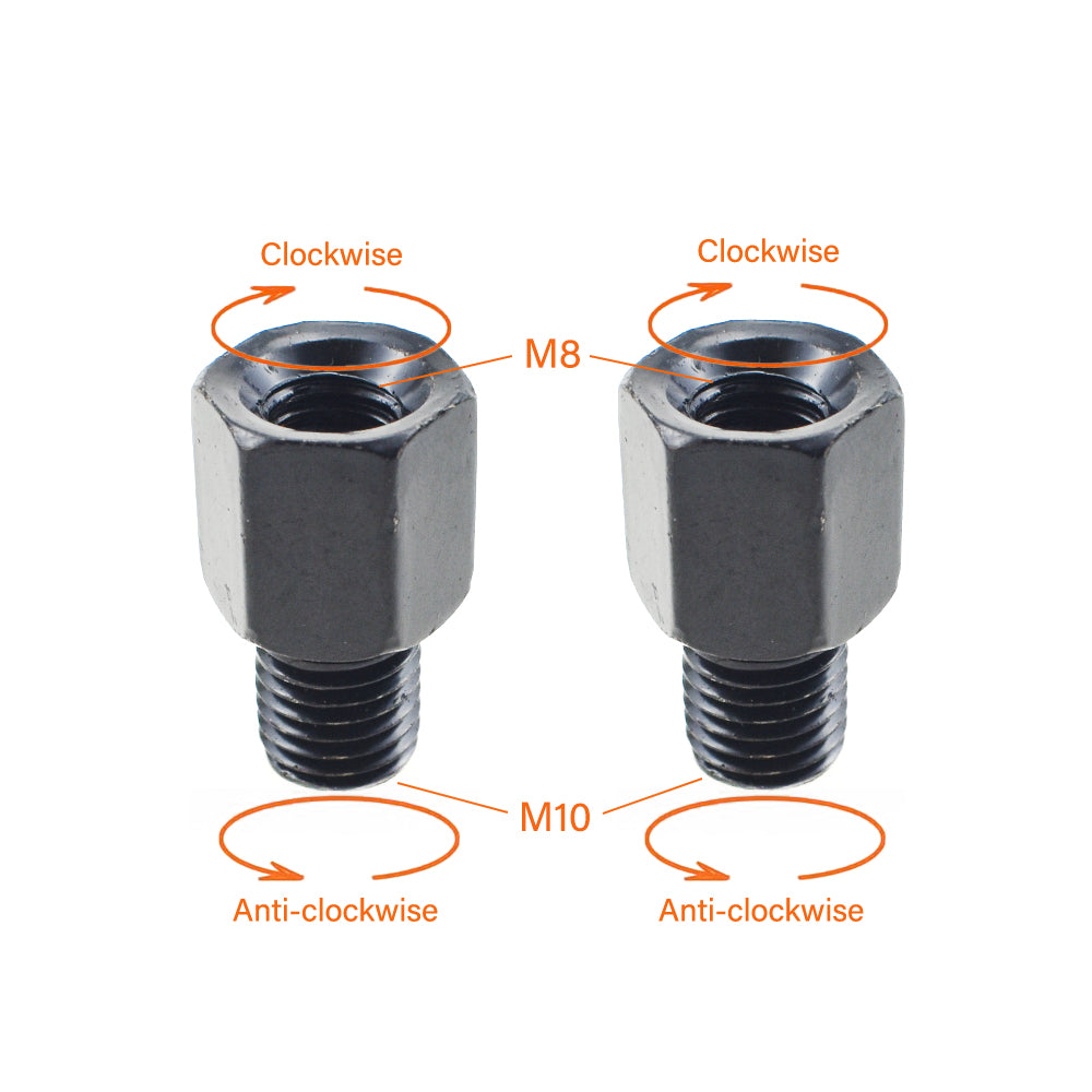 2xThread Converter Motorcycle Mirror Adapters Left 10 mm to Right 8 mm -Black