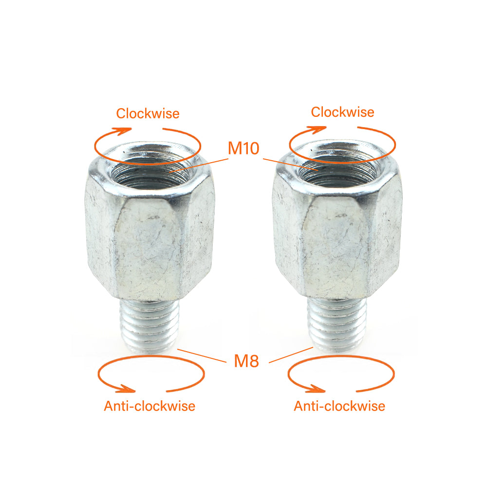 2 x Thread Reducer Motorcycle Mirror Adapters Left 8 mm to Right 10 mm - Silver