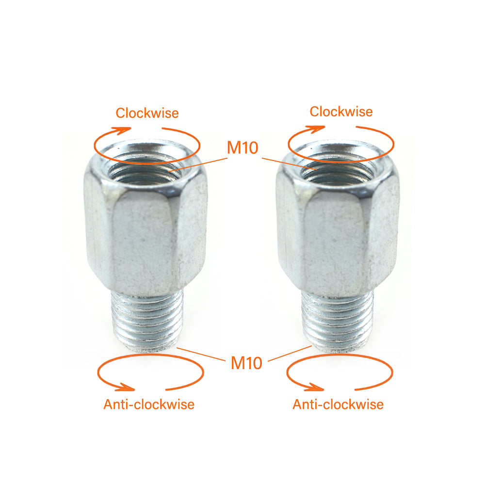 2 x Thread Reducer Motorcycle Mirror Adapter Left 10 mm to Right 10 mm - Silver