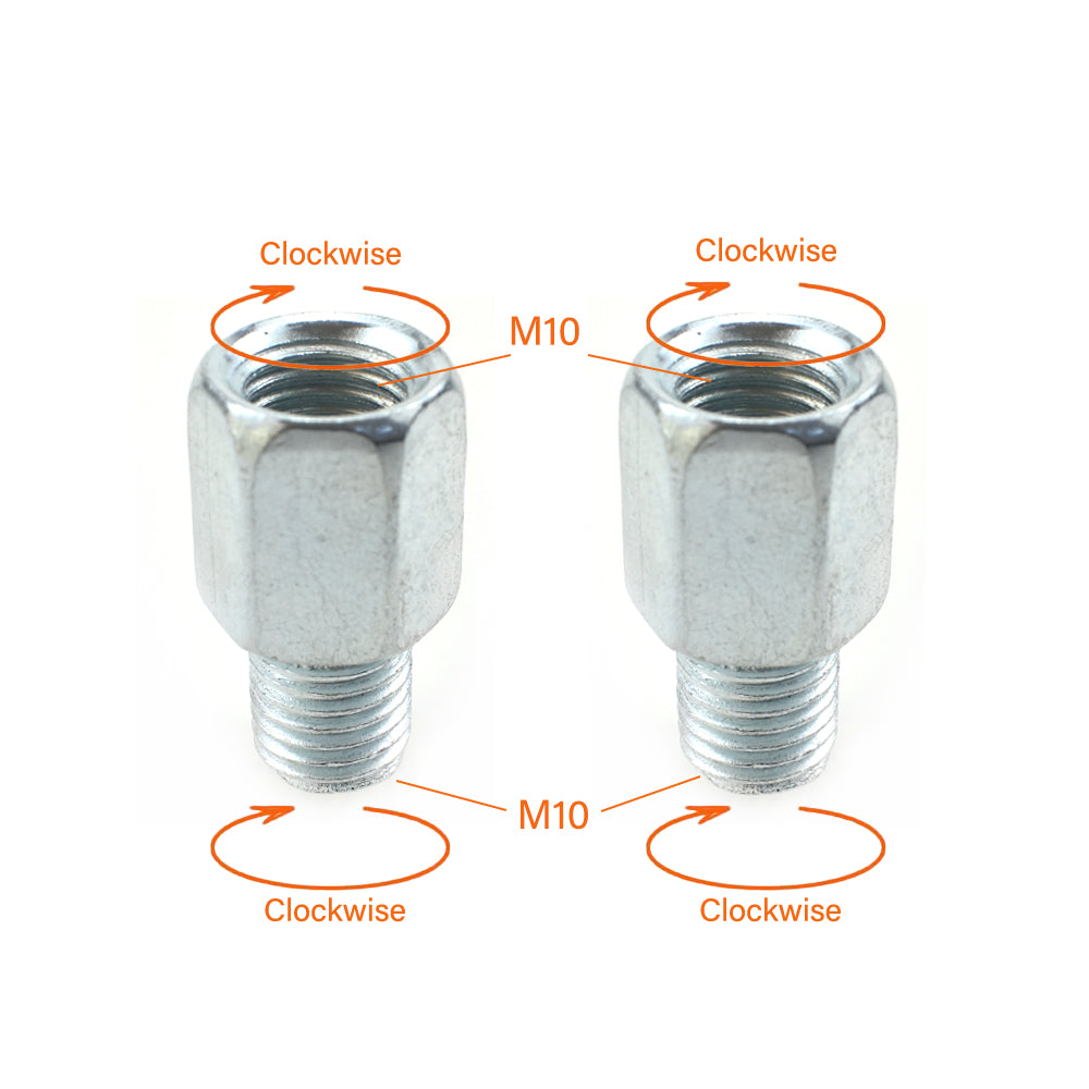 2xThread Converter Motorcycle Mirror Adapters Right 10mm To Right 10mm-Silver