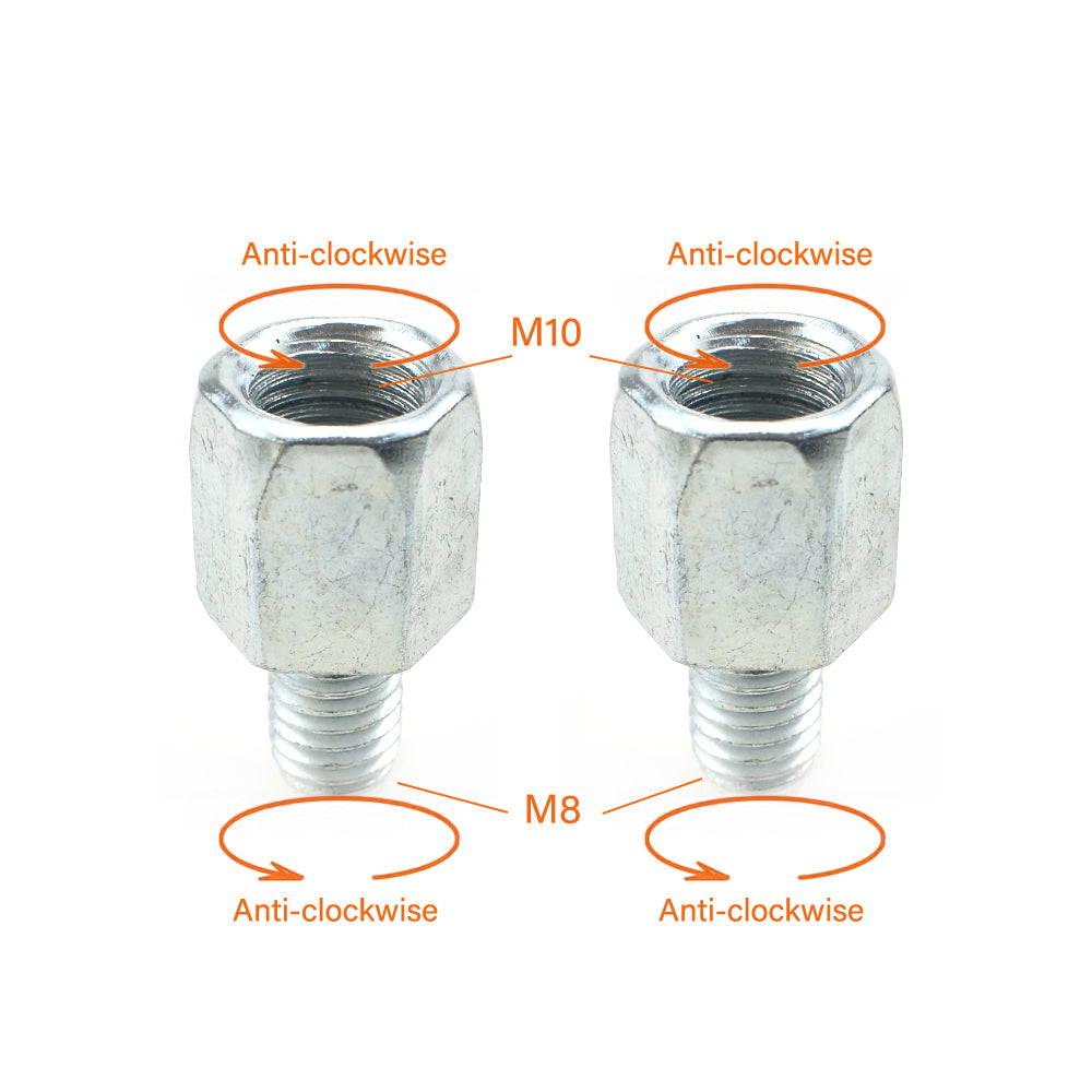 2 x Thread Reducer Motorcycle Mirror Adapters Left 8 mm to Left 10 mm - Silver