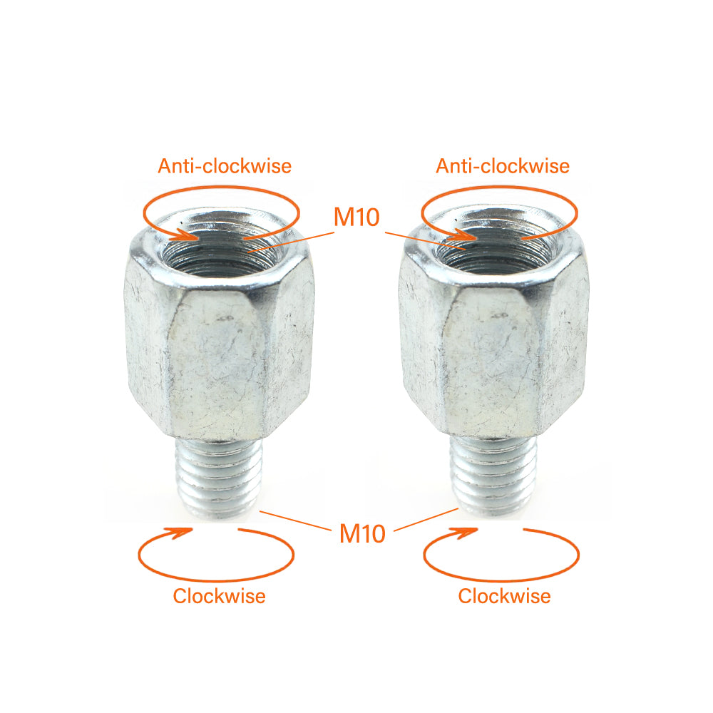 2 x Thread Reducer Motorcycle Mirror Adapters Right 10 mm to Left 10 mm - Silver