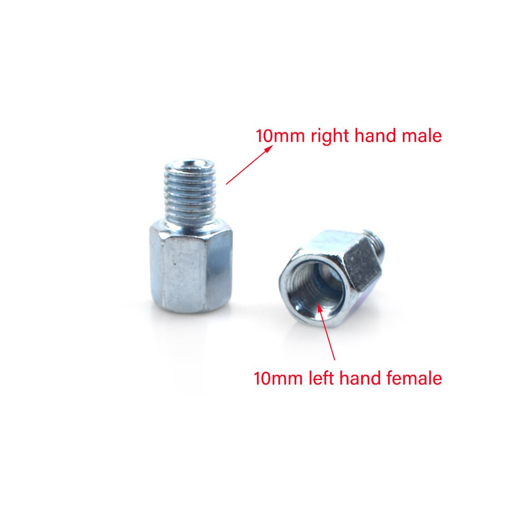 2 x Thread Reducer Motorcycle Mirror Adapters Right 10 mm to Left 10 mm - Silver