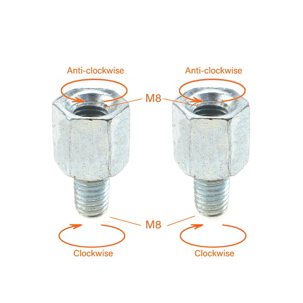 2 x Thread Reducer Motorcycle Mirror Adapters Right 8 mm to Left 8 mm - Silver