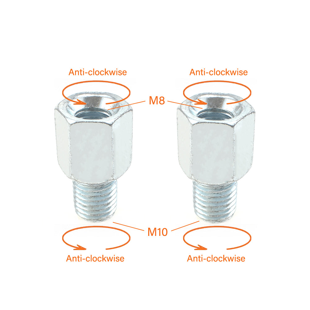 2 x Thread Reducer Motorcycle Mirror Adapters Left 10 mm to Left 8 mm - Silver