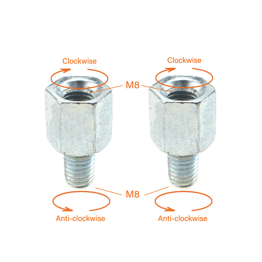2 x Thread Reducer Motorcycle Mirror Adapters Left 8 mm to Right 8 mm - Silver