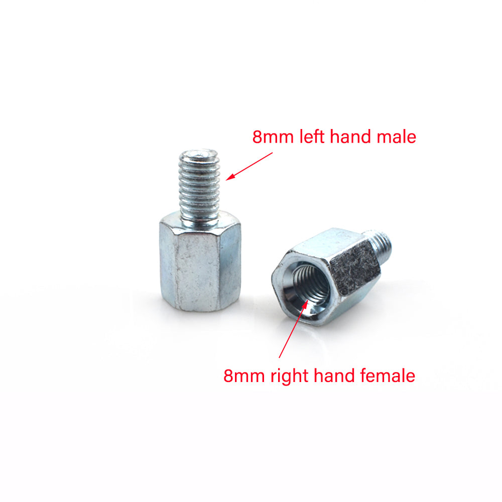 2 x Thread Reducer Motorcycle Mirror Adapters Left 8 mm to Right 8 mm - Silver
