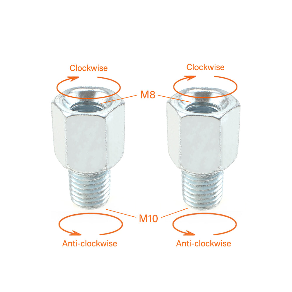 2 x Thread Reducer Motorcycle Mirror Adapters Left 10 mm to Right 8 mm - Silver