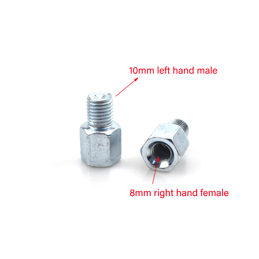 2 x Thread Reducer Motorcycle Mirror Adapters Left 10 mm to Right 8 mm - Silver