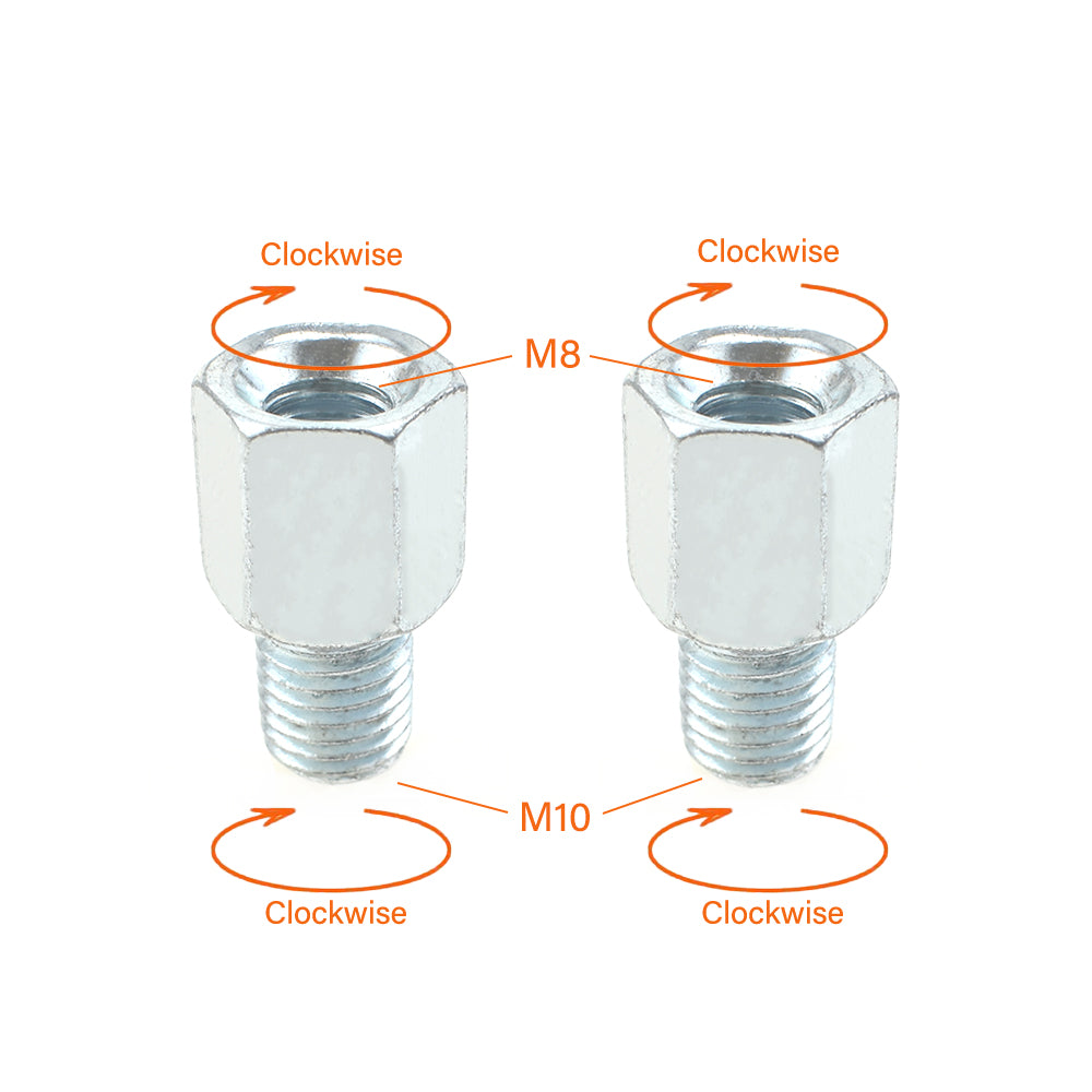 2 x Thread Reducer Motorcycle Mirror Adapters Right 10 mm to Right 8 mm -Silver