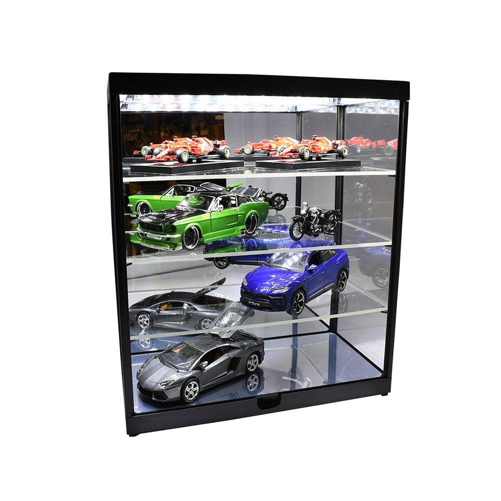 4 Layer LED Light 1:18/1:24 Car Models Display Case With Mirrored Back & Black