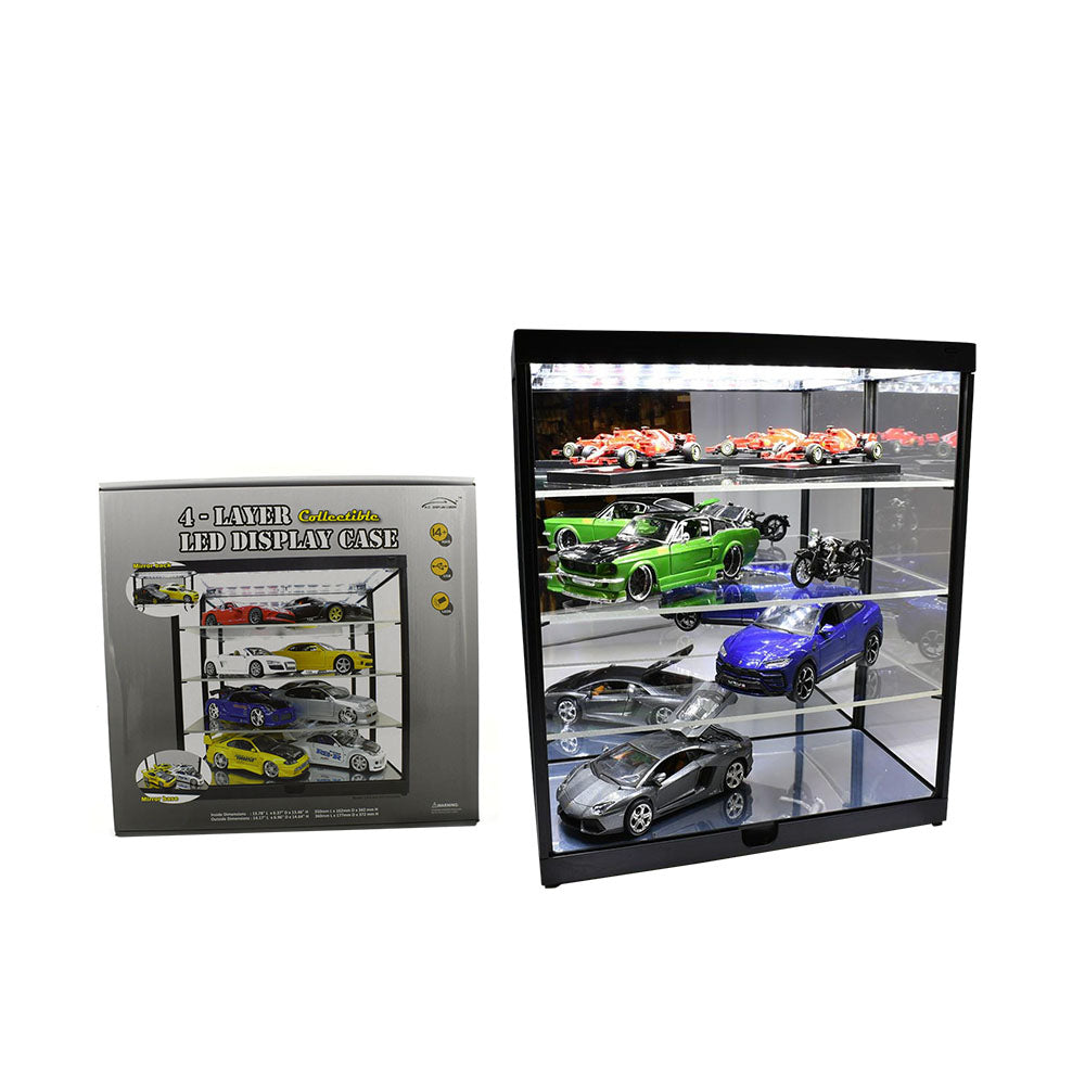 4 Layer LED Light 1:18/1:24 Car Models Display Case With Mirrored Back & Black