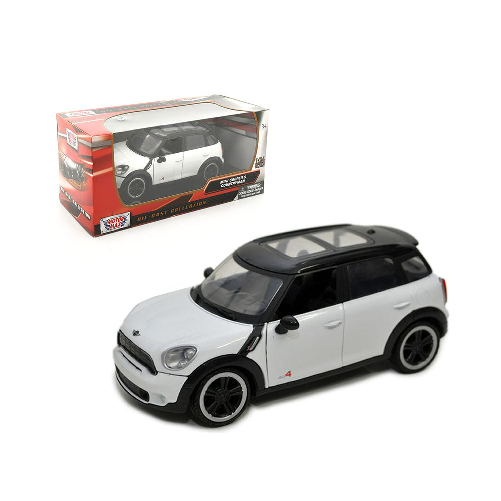 Motormax Licensed 1:24 Scale Mini Cooper S Countryman White with Black Roof Diecast Car