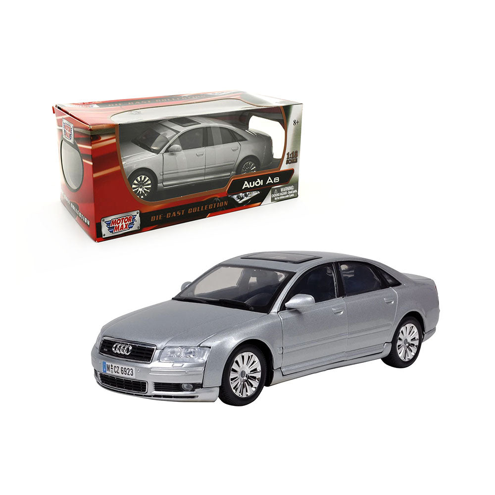 Motormax Licensed 1:18 Scale 2004 Audi A8 Silver Diecast Model Car Toy Hobby Collection