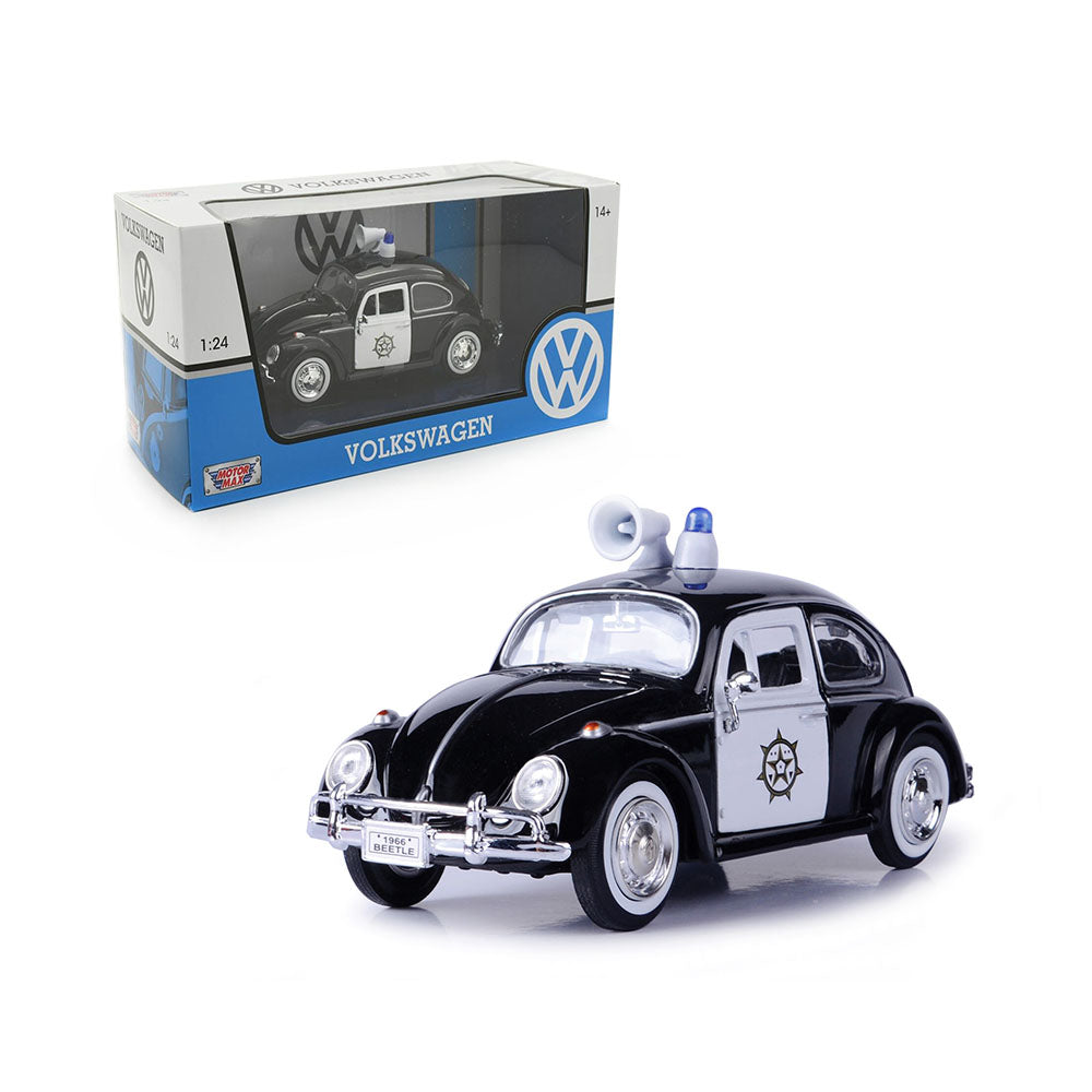 Motormax Licensed 1:24 Scale Volkswagen Beetle Police Car Black and White Model Car