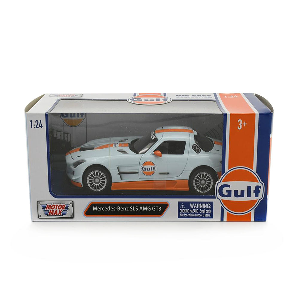 Motormax Licensed 1:24 Mercedes Benz SLS AMG GT3 Gulf Livery Light Blue & Orange Stripe