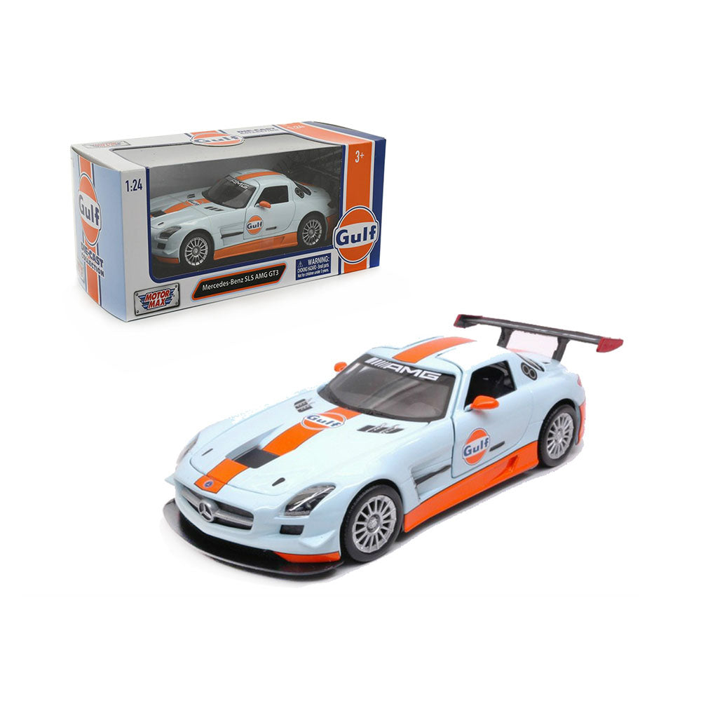 Motormax Licensed 1:24 Mercedes Benz SLS AMG GT3 Gulf Livery Light Blue & Orange Stripe