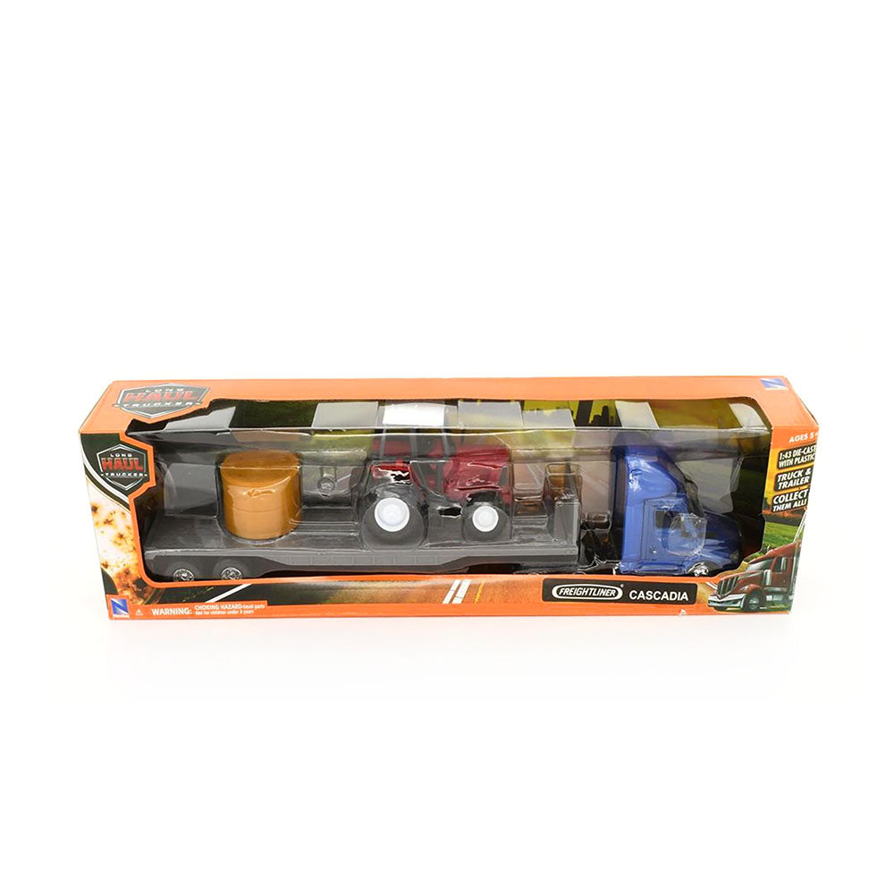 NewRay Licensed 1:43 Scale Freightliner Cascadia Flatbed with Tractor & Hay Bales Model
