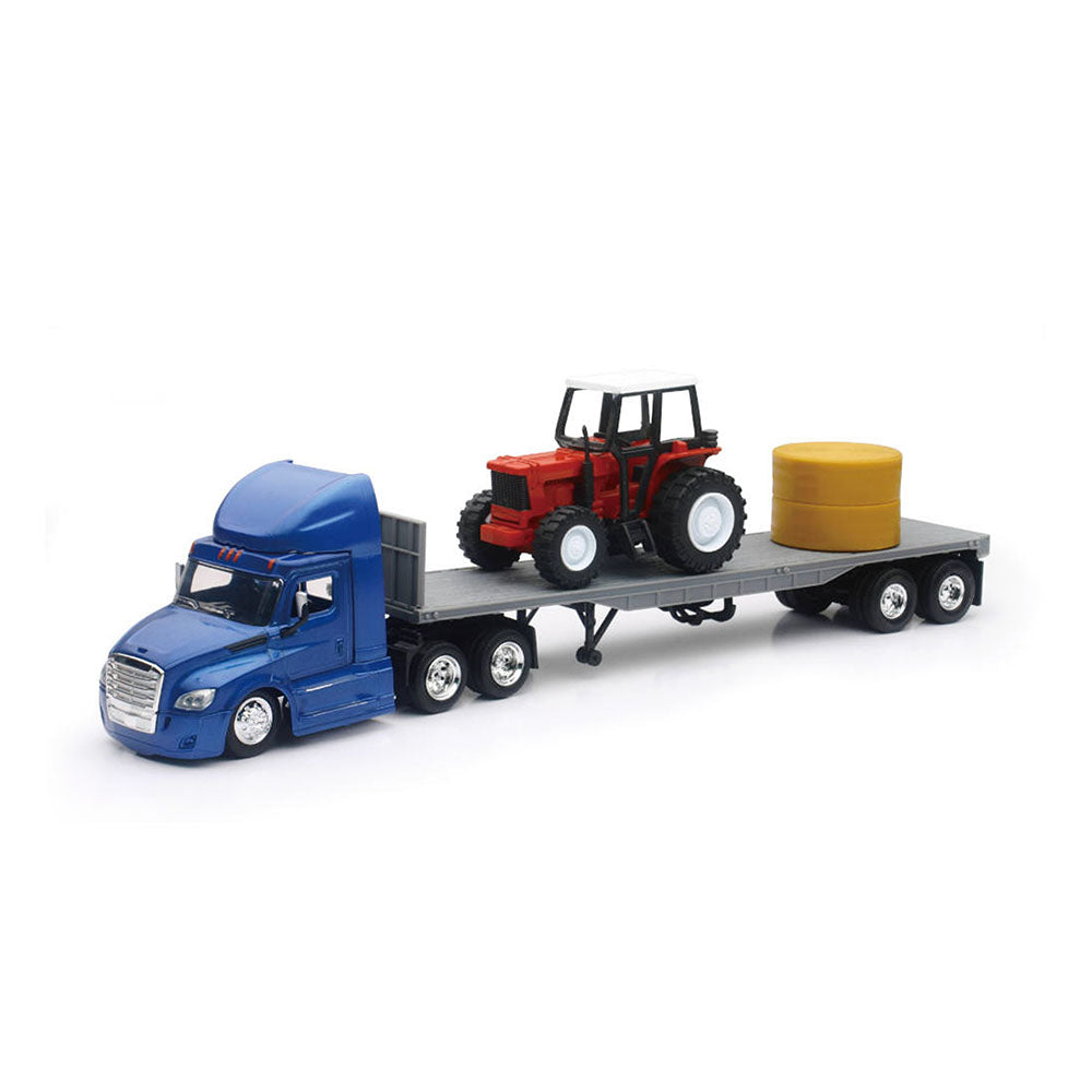 NewRay Licensed 1:43 Scale Freightliner Cascadia Flatbed with Tractor & Hay Bales Model