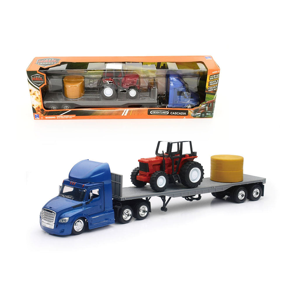 NewRay Licensed 1:43 Scale Freightliner Cascadia Flatbed with Tractor & Hay Bales Model