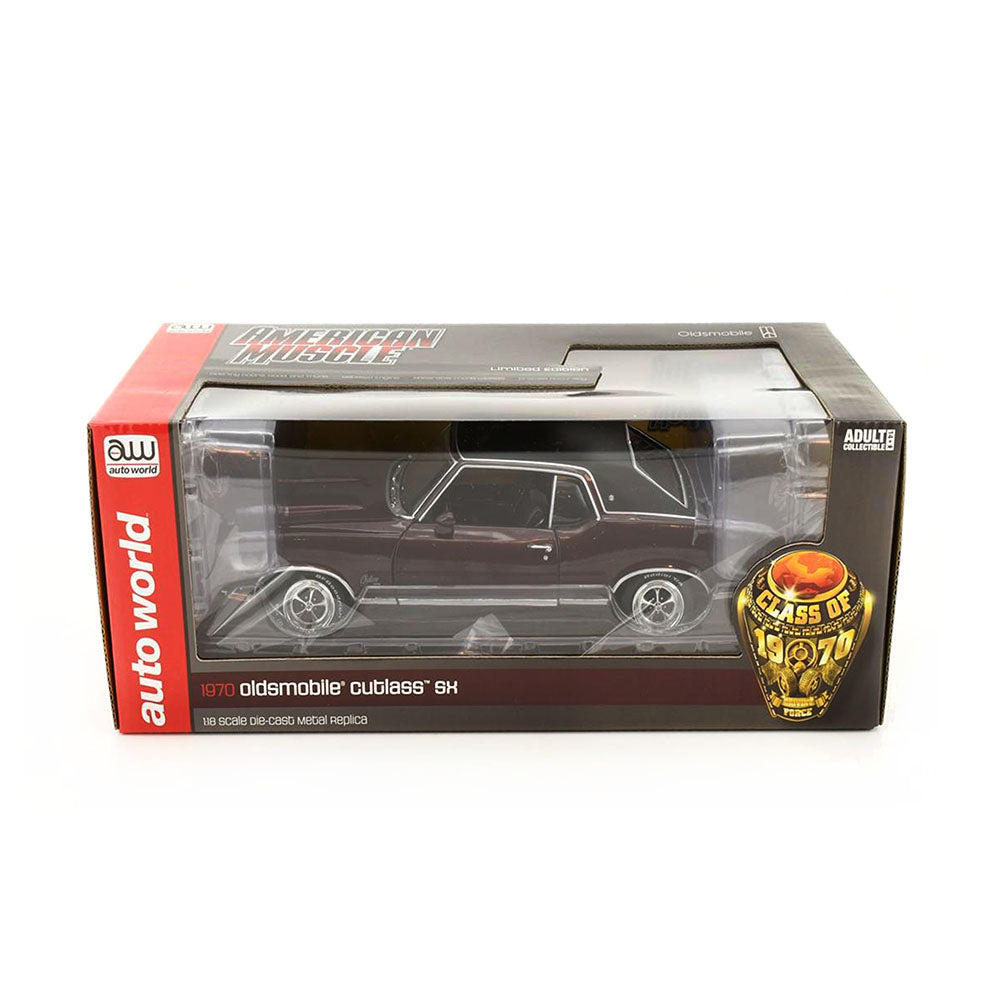 AutoWorld 1:18 Scale Olds Cutlass SX Class of 70 1970 Diecast Model Car Burgundy
