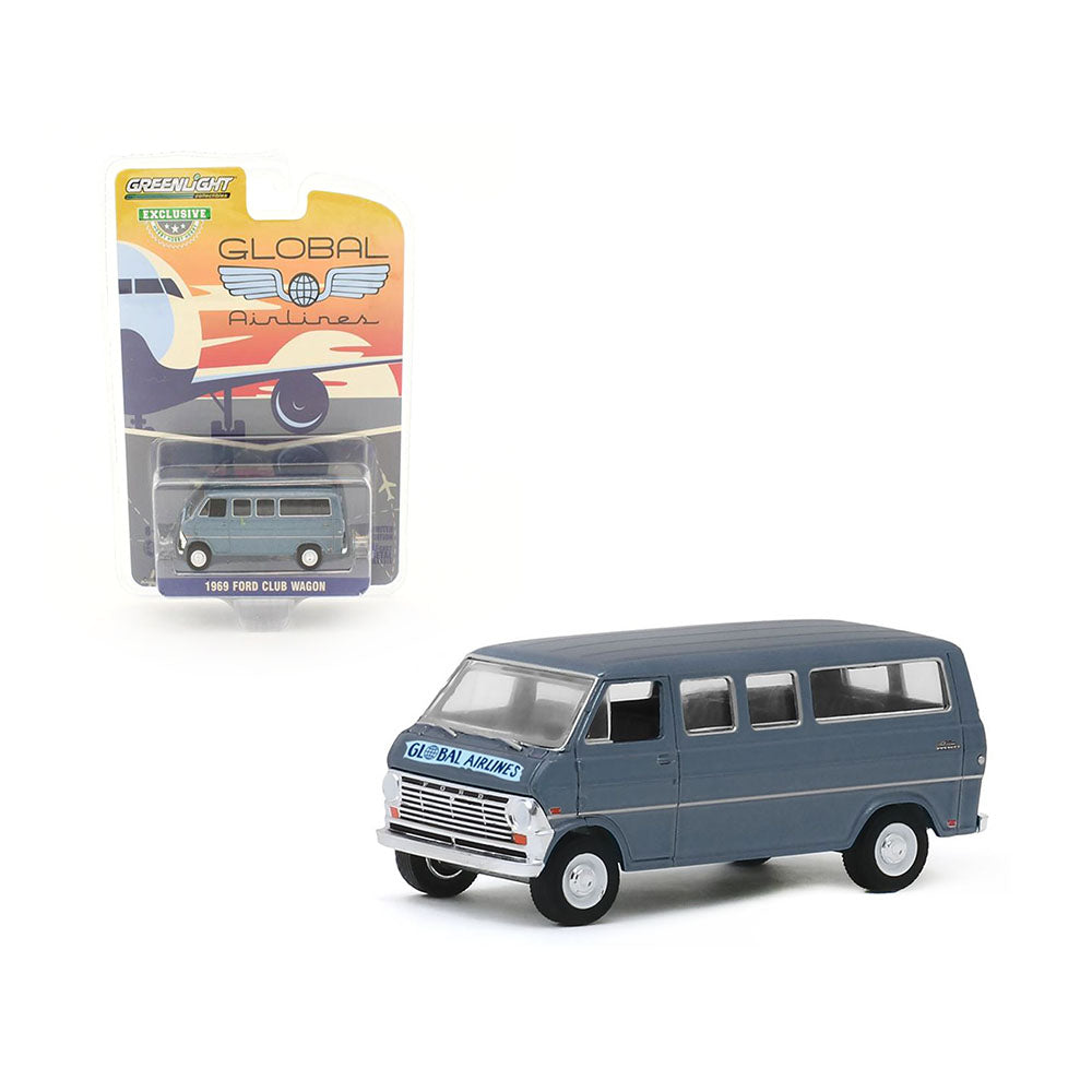 Greenlight Licensed 1:64 Scale Ford Club Wagon Global Airlines 1969 Diecast Model Car