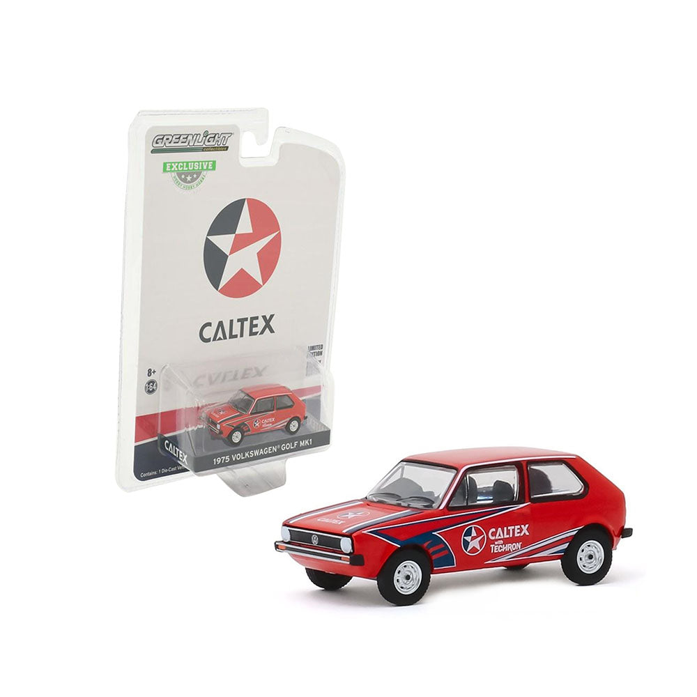 Greenlight Licensed 1:64 Scale Volkswagen Golf MK1 Caltex With Techron 1975 Diecast Model Car Red