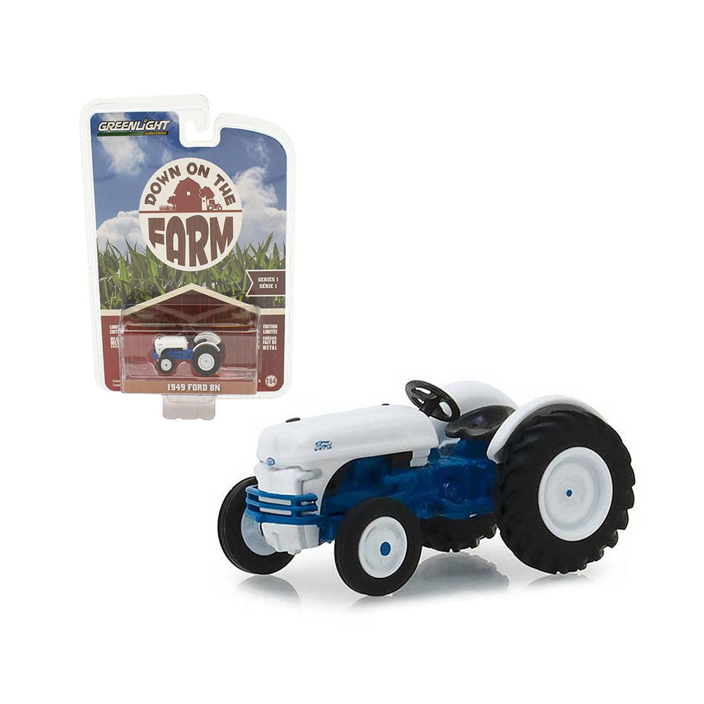 Greenlight Licensed 1:64 Scale Ford 8N Tractor 1949 Diecast Model Car White & Blue