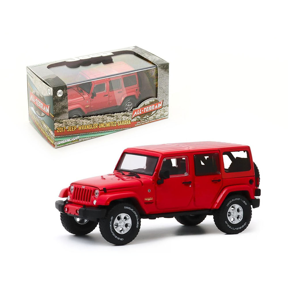 Greenlight Licensed 1:43 Scale Jeep Wrangler Unlimited Sahara 2017 Diecast Model Car Firecracker Red