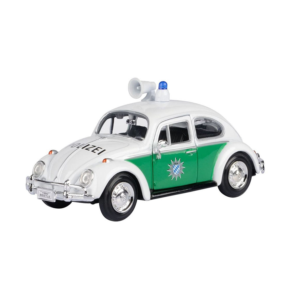 Motormax Licensed 1:24 Scale Volkswagen Classic Beetle German Police 1966 Diecast Model Car White & Green