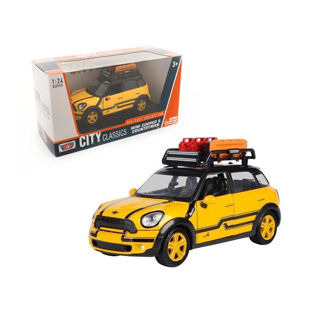 Motormax Licensed 1:24 Scale Mini Cooper S Countryman With Roof Rack Diecast Model Car Yellow & Black