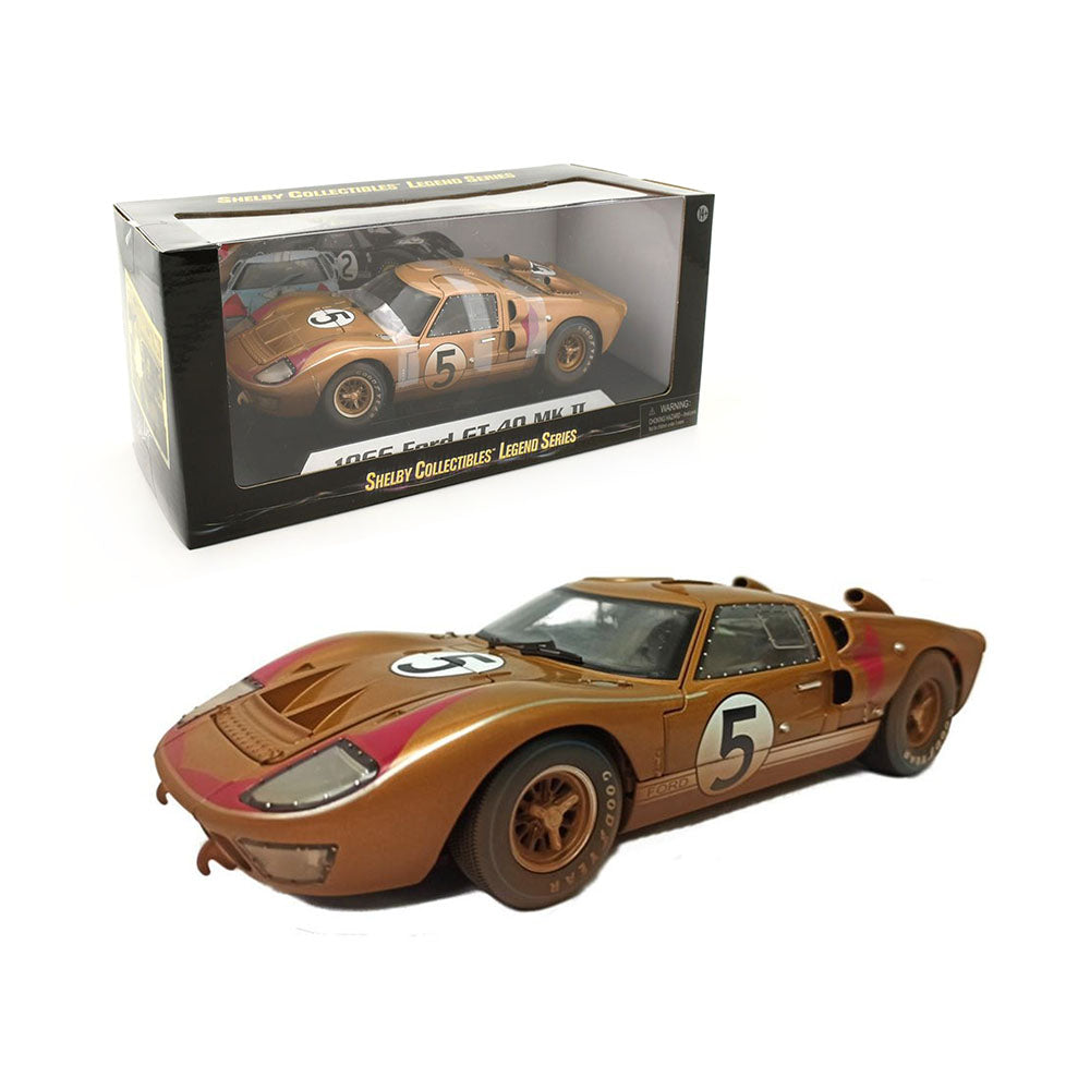 Shelby Licensed 1:18 Scale Ford GT40 MKII #5 Dirty 1966 Diecast Model Car Gold