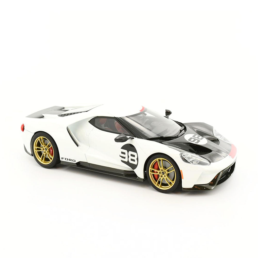Acme Licensed 1:18 Scale 2021 Ford GT #98 1966 Daytona 24Hr Heritage Edition Resin Model Car White & Black