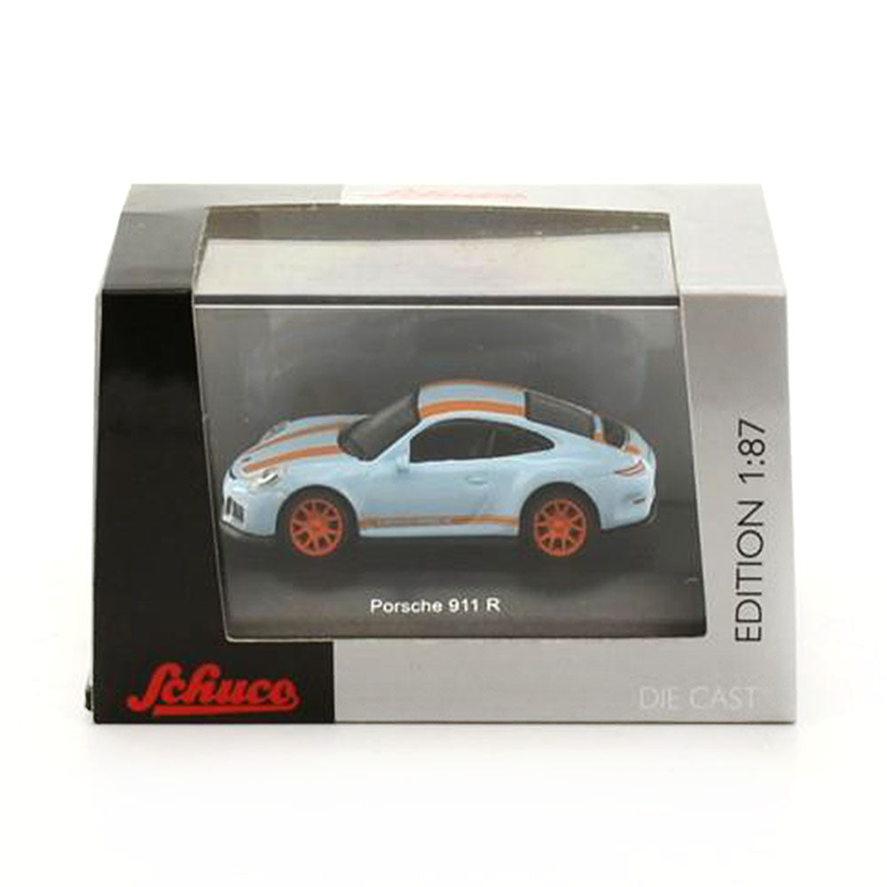 Schuco Licensed 1:87 Scale Porsche 911 R Diecast Model Car Blue & Orange