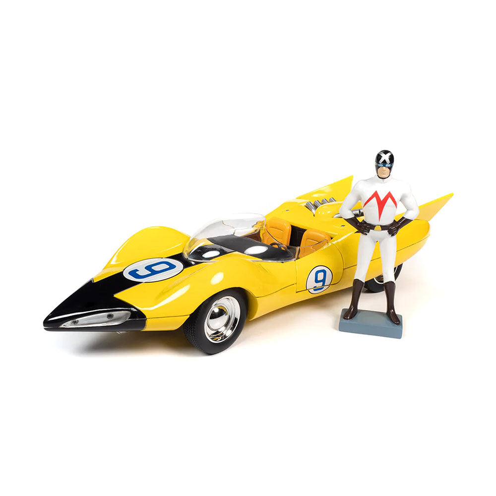 AutoWorld 1:18 Scale Shooting Star #9 With Racer X Figure Diecast Model Toy Yellow