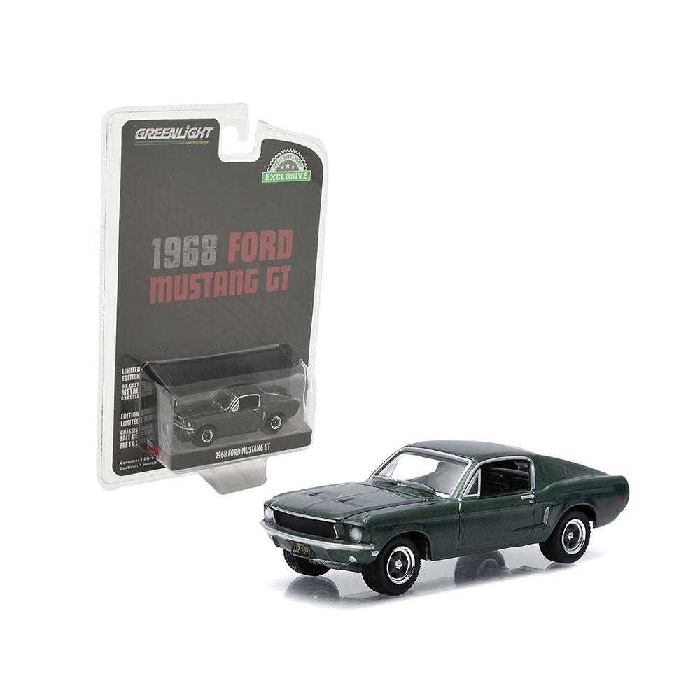 Greenlight Licensed 1:64 Scale Ford Mustang GT Fastback 1968 Diecast Model Car Highland Green