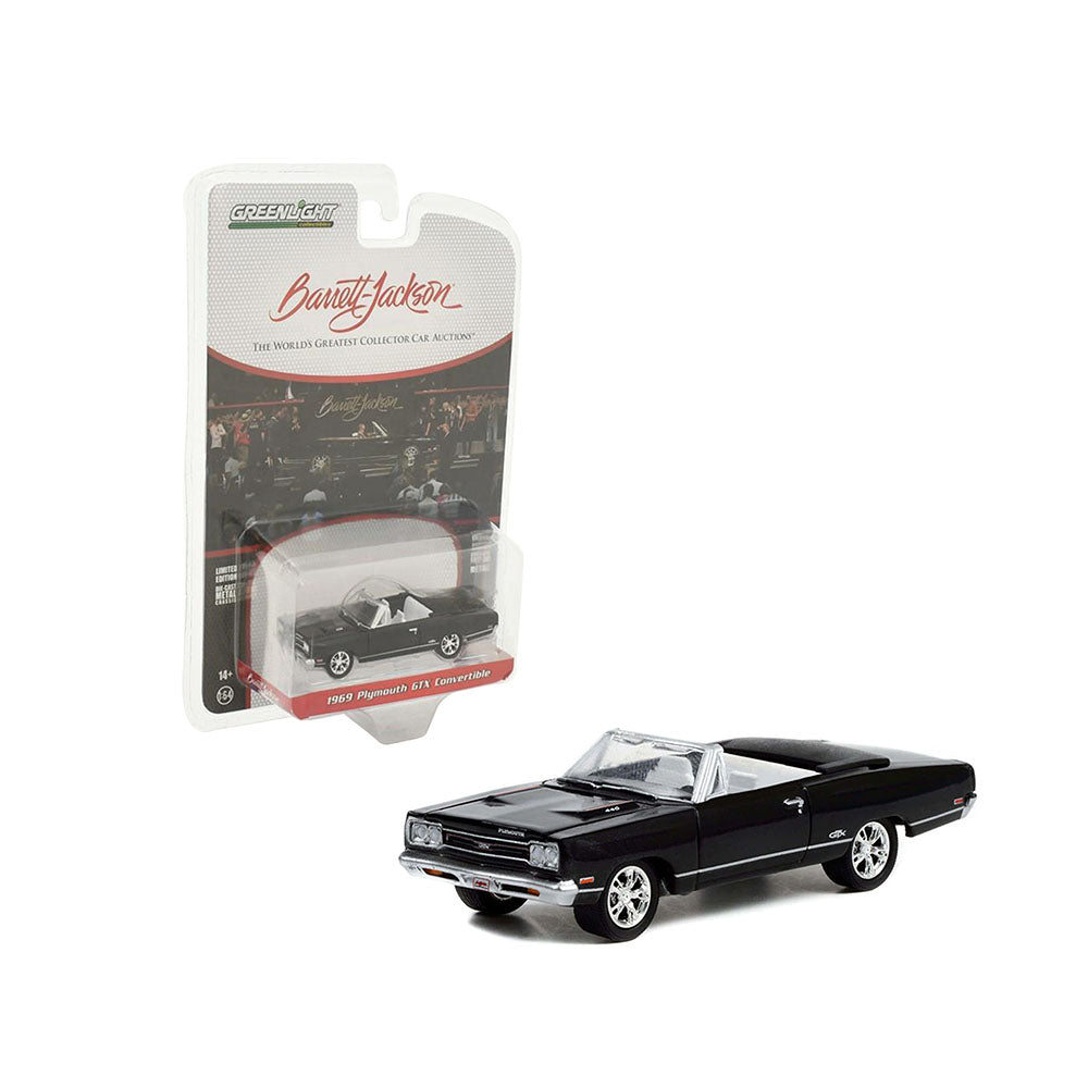 Greenlight Licensed 1:64 Scale Plymouth GTX Convertible 1969 Diecast Model Car Black & White