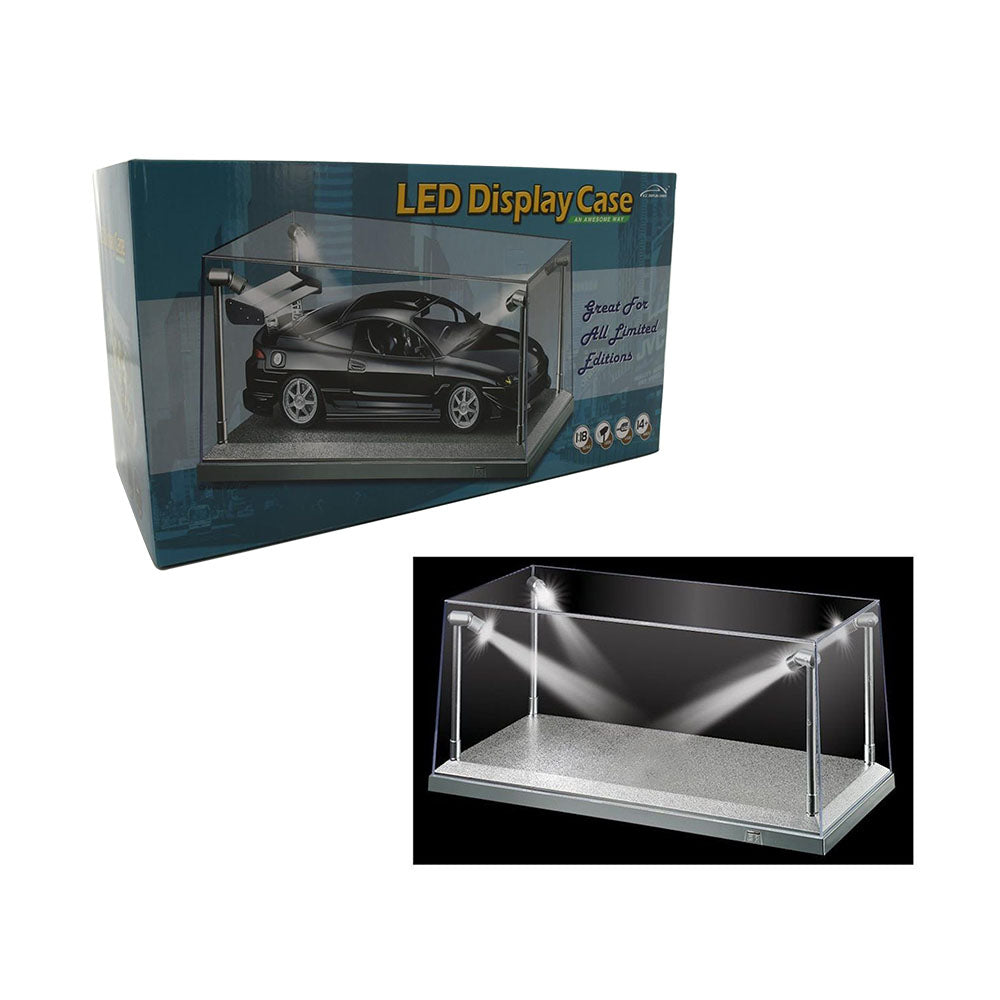 King Creation Silver LED Display Case 35.5 x 15.6 x 16CM For 1:18 Scale Car Toy