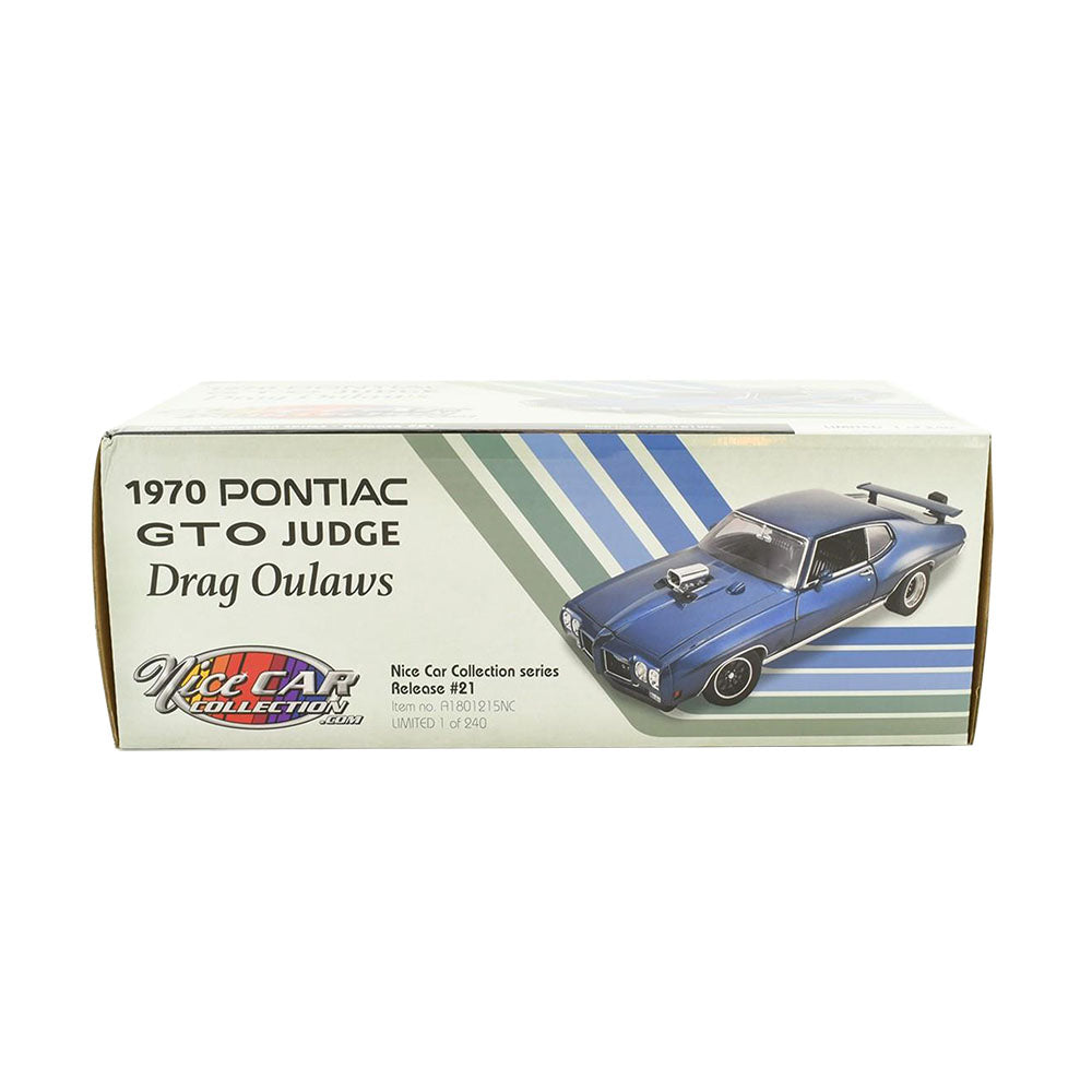 Acme Licensed 1:18 Scale Pontiac GTO Judge Drag Outlaws Nice 1970 Diecast Model Car Blue