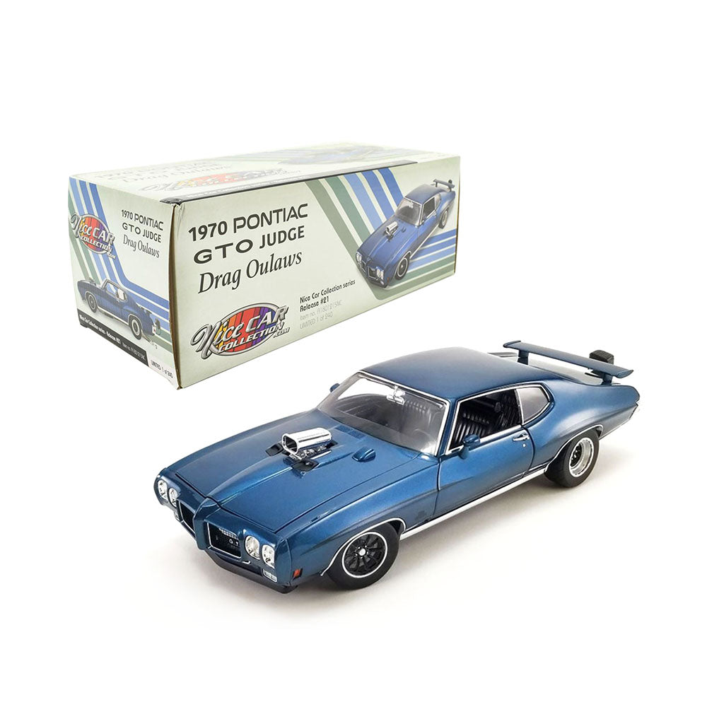 Acme Licensed 1:18 Scale Pontiac GTO Judge Drag Outlaws Nice 1970 Diecast Model Car Blue