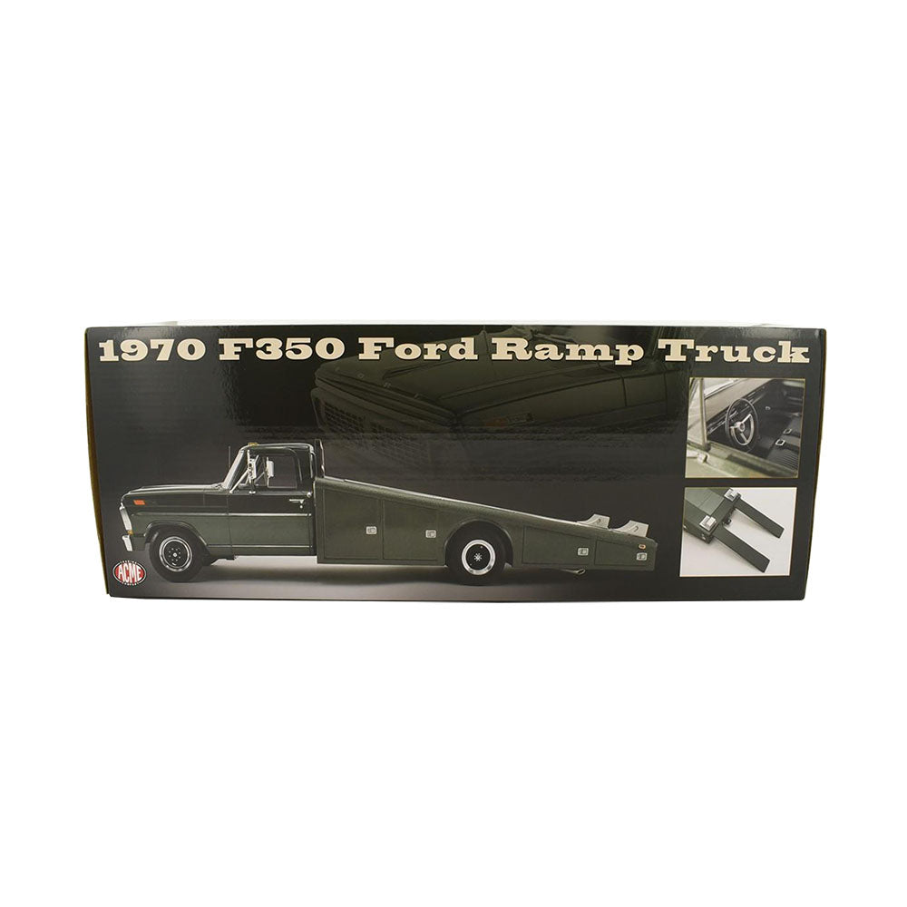 Acme Licensed 1:18 Scale Ford F-350 Ramp Truck 1970 Diecast Model Toy Highland Green